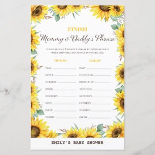 Spring Sunflower Baby Shower Game DRUCKT