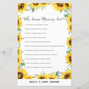 Spring Sunflower Baby Shower Game DRUCKT