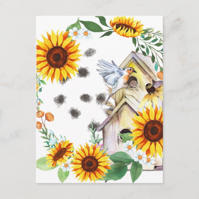Spring Sunflower Birdhouse Vintage Art Postkarte (Vorderseite)