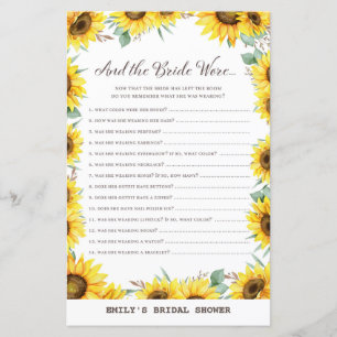 Spring Sunflower Brautparty Game DRUCKT