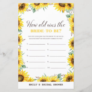 Spring Sunflower Brautparty Game DRUCKT