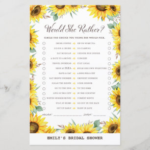Spring Sunflower Brautparty Game DRUCKT