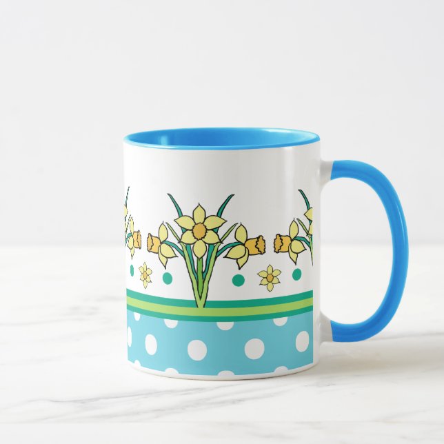 Spring Sunshine Daffodil Border, Polka Dots Tasse (Rechts)