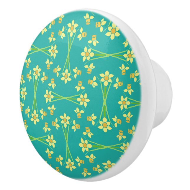 Spring Sunshine Daffodils Aqua Custom Keramik Knoc Keramikknauf (Rechts)