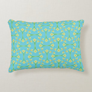 Spring Sunshine Daffodils Sky Blue Accent Pillow Zierkissen