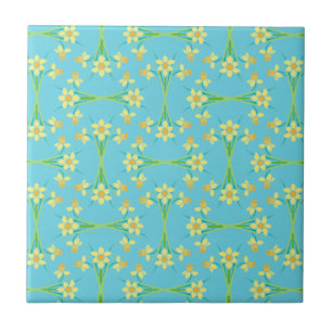 Spring Sunshine Daffodils Sky Blue Keramik Tile Fliese