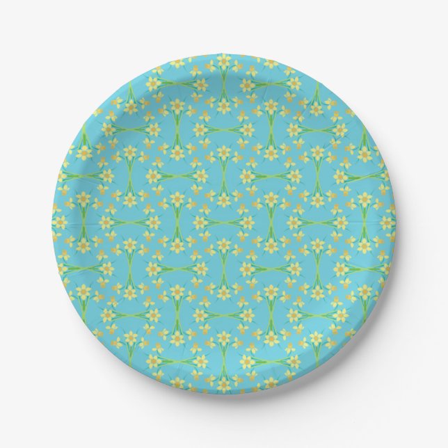 Spring Sunshine Daffodils Sky Blue Paper Plate Pappteller (Vorderseite)