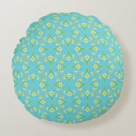 Spring Sunshine Daffodils Sky Blue Round Pillow Rundes Kissen