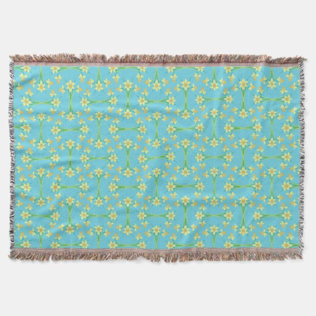 Spring Sunshine Daffodils Sky Blue Throw Blanket Decke (Vorderseite)