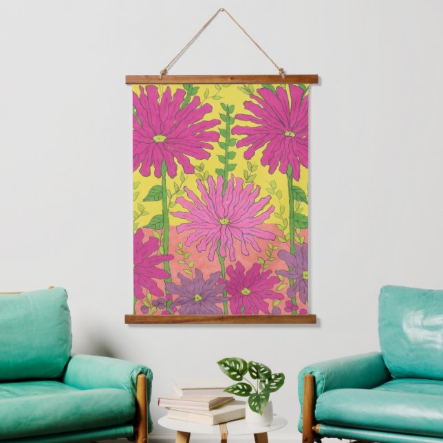 Spring Sunshine Floral Wandteppich Mit Holzrahmen (Wohnzimmer)