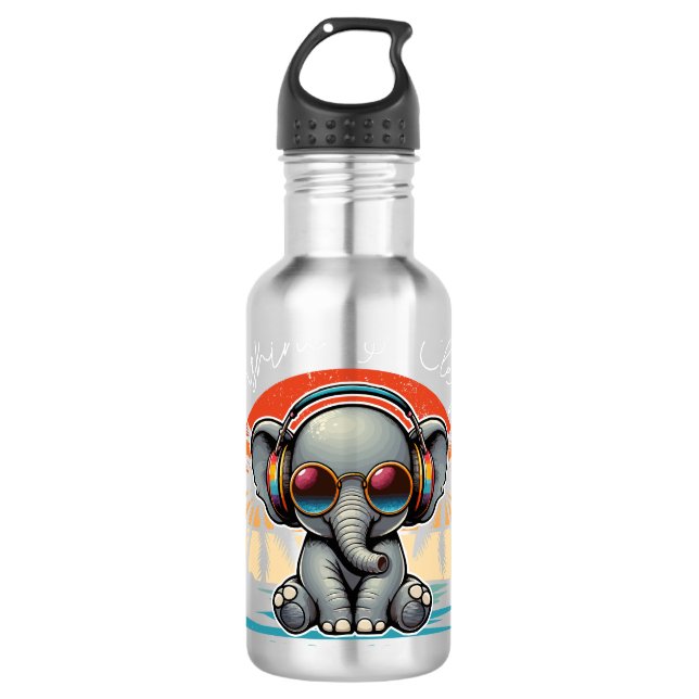 Spring Sunshine und Ele-fun Retro Beach Abenteuer Edelstahlflasche (Vorderseite)