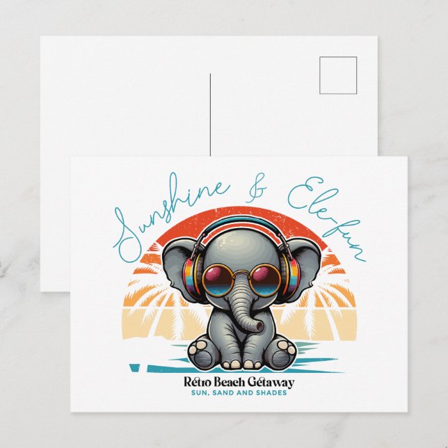 Spring Sunshine und Ele-fun Retro Beach Abenteuer Postkarte (Vorne/Hinten)