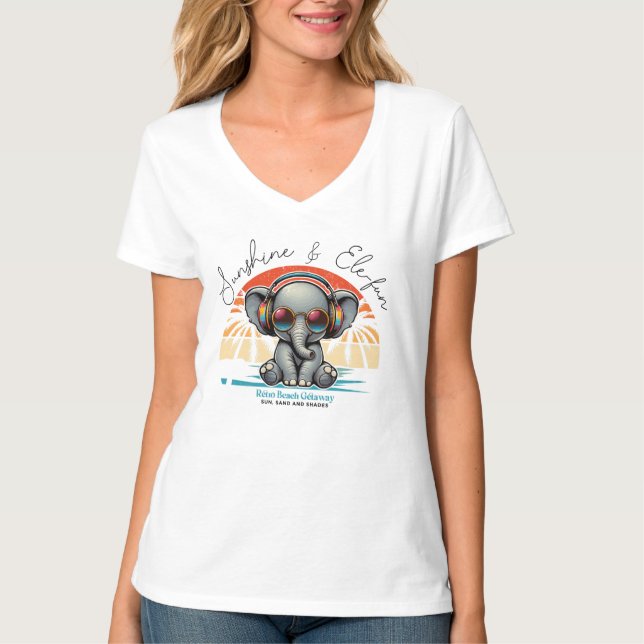 Spring Sunshine und Ele-fun Retro Beach Abenteuer T-Shirt (Vorderseite)