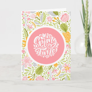 Spring Time Floral Greeting Card with Pink Circle Karte