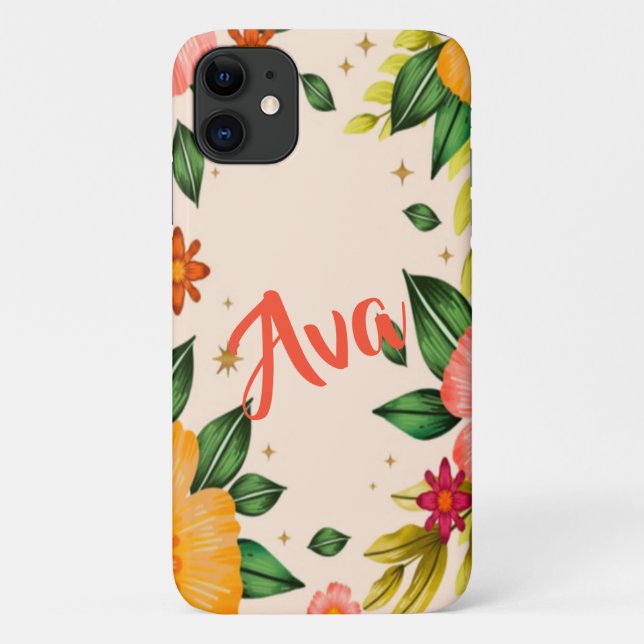 Spring Tropical Floral Individuelle Name Case-Mate iPhone Hülle (Rückseite)