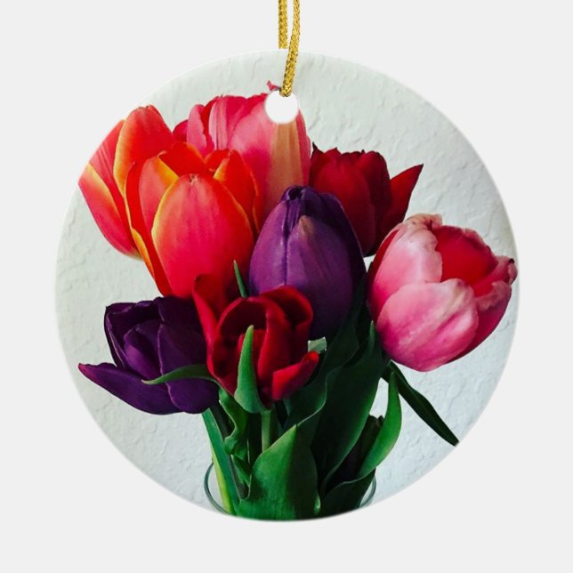 Spring Tulip Bouquet Keramik Ornament (Vorne)