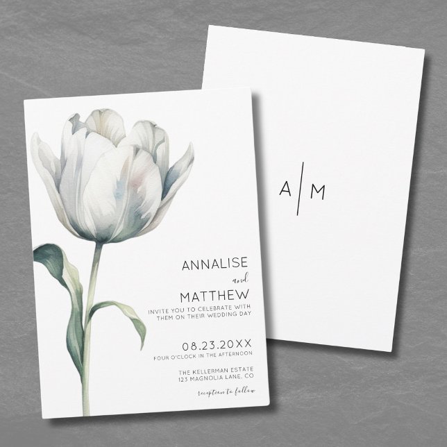 Spring Tulip Elegante Moderne Hochzeit der Weißen  Einladung (Spring Tulip Elegant Modern White Floral Wedding Invitation)