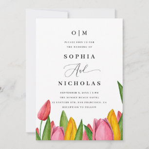 Spring Tulip Floral Wedding Foto- und QR-Code Einladung