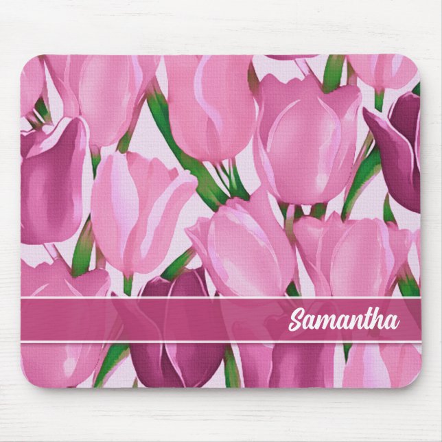 Spring Tulip Painting Individuelle Name Gift Mousepad (Vorne)