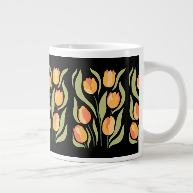Spring Tulips Muster auf Black Riant Coffee Tasse (Rechts)