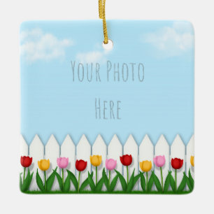 Spring Tulips White Picket Zaun Custom Foto Keramikornament