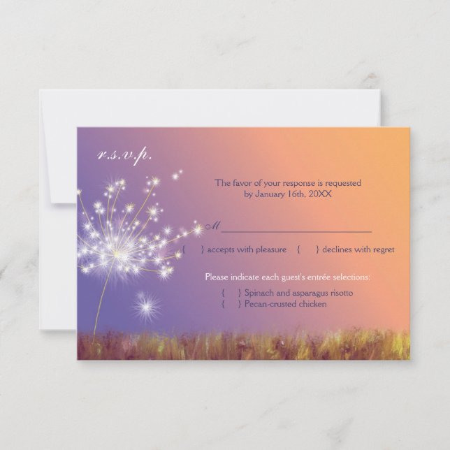 Spring Twilight Dandelion Wedding RSVP Karte (Vorderseite)