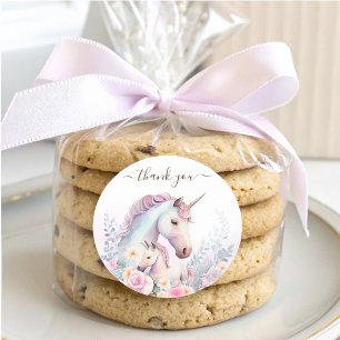 Spring Unicorn Watercolor Babydusche Danke Runder Aufkleber