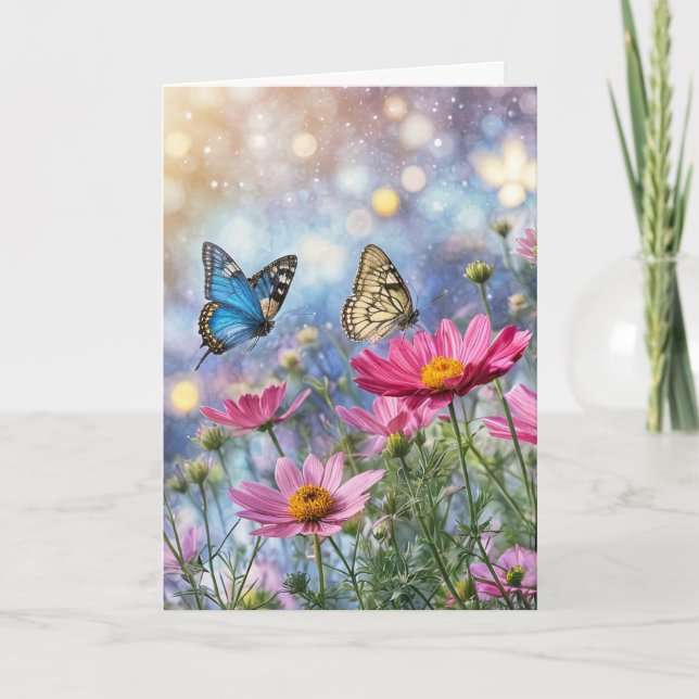 Spring Vernal Equinox Fantasy Butterflies Flowers Karte (Vorderseite)