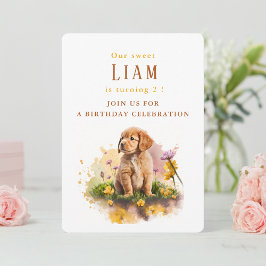 Spring vibes Puppy - Birthday Invitation Card Einladung