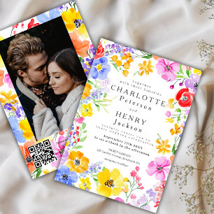 Spring Vibranding Watercolor Blume Foto Hochzeit Einladung