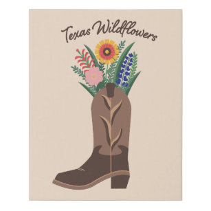 Spring Wall Art "Texas Wildblumen" Cowboy Boot Künstlicher Leinwanddruck