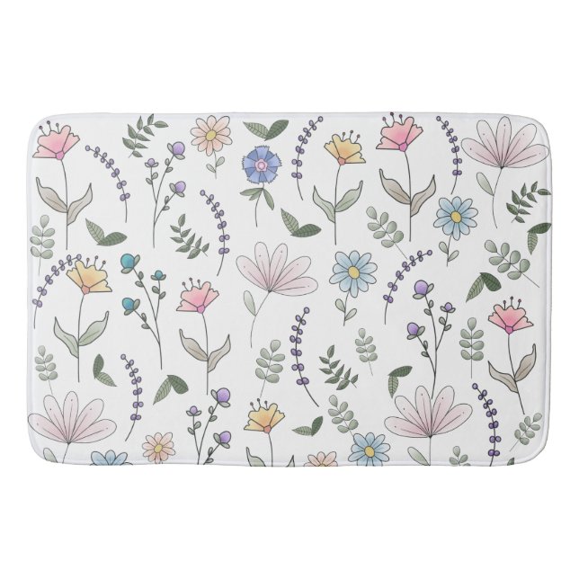 Spring Wassercolor Doodle-Blume Badematte (Vorderseite)