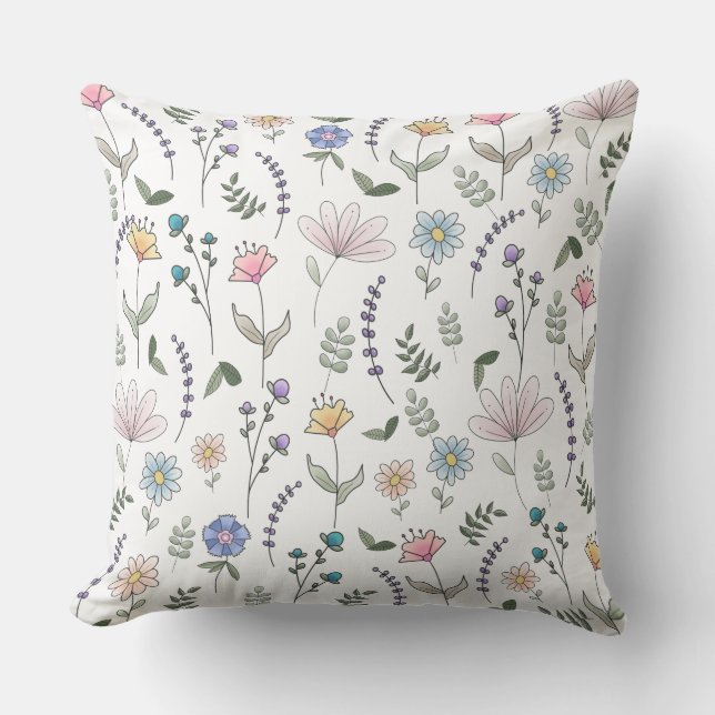 Spring Wassercolor Doodle-Blume Kissen (Vorderseite)