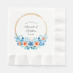 Spring Watercolor Blue Orange Florals Gold Wedding Serviette