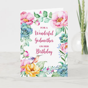 Spring Watercolor Blume Godmutter Geburtstag Karte