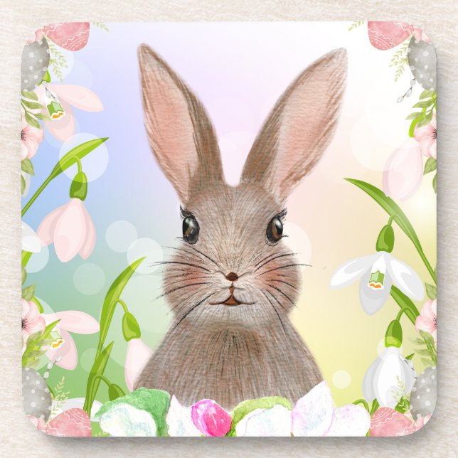 Spring Watercolor Bunny Rabbit Plastic Untersetzer (Vorderseite)