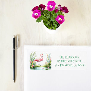 Spring Watercolor Flamingo Rücksendeadresse