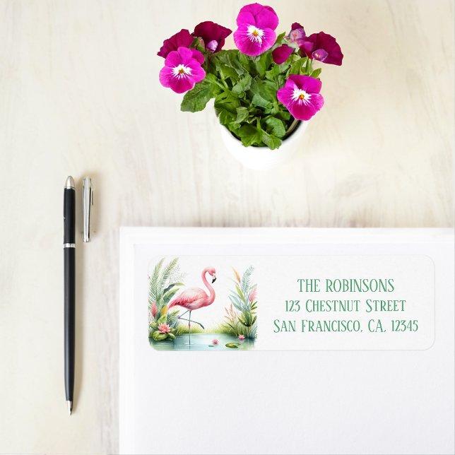 Spring Watercolor Flamingo Rücksendeadresse (Von Creator hochgeladen)