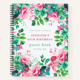 Spring Watercolor Floral 40. Geburtstag Gästebuch Notizbuch