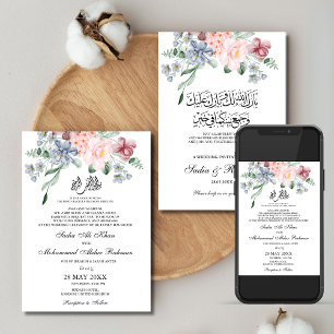 Spring Watercolor Floral Muslim Wedding Nikah Einladung