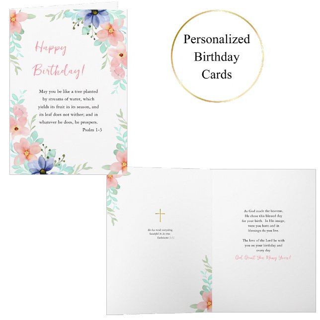 Spring Watercolor Flowers Bible Verse Birthday  Karte (Von Creator hochgeladen)