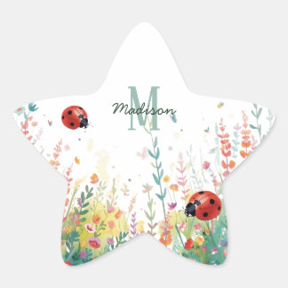 Spring Watercolor ladybug Floral Monogram Wildflow Stern-Aufkleber