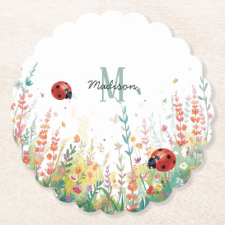 Spring Watercolor ladybug Floral Monogram Wildflow Untersetzer
