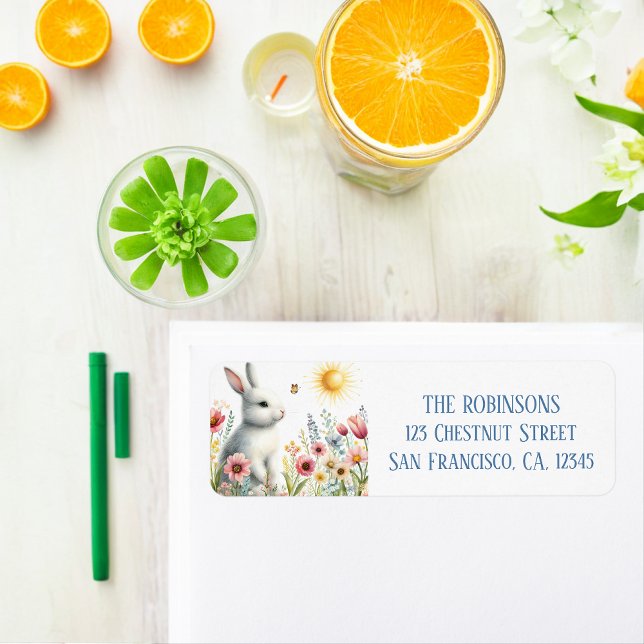 Spring Watercolor Rabbit Rücksendeadresse (Von Creator hochgeladen)