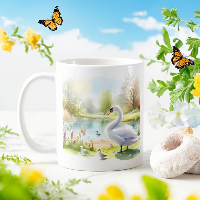 Spring Watercolor Swan Kaffeetasse (Von Creator hochgeladen)