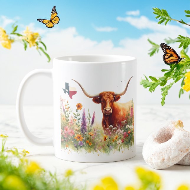 Spring Watercolor Texas Longhorn Kaffeetasse (Von Creator hochgeladen)
