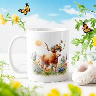 Spring Watercolor Texas Longhorn Kaffeetasse
