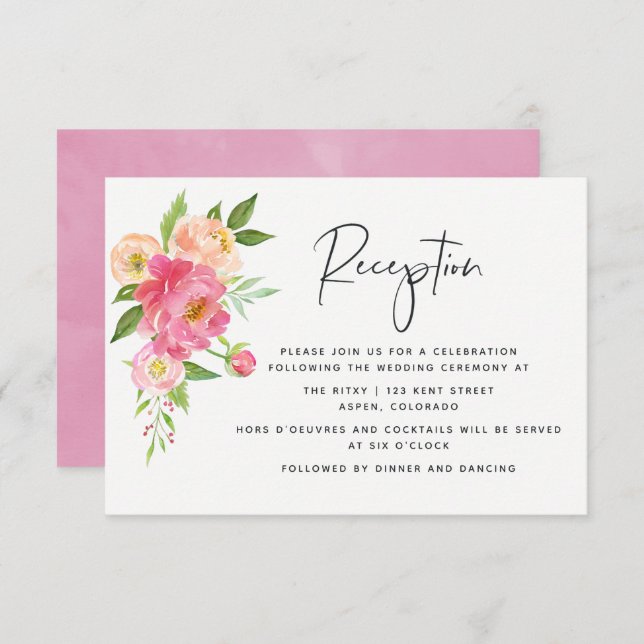 Spring Wedding Watercolor Peonies Empfang Einladung (Vorne/Hinten)