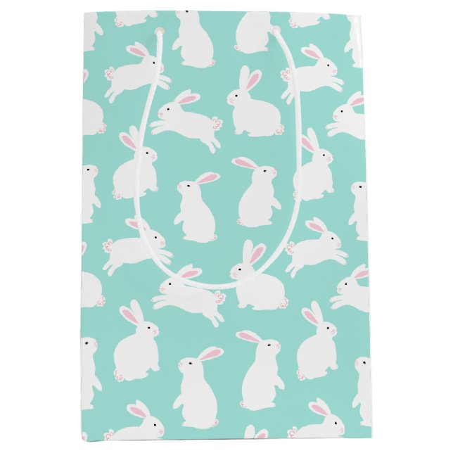 Spring White Bunnies Muster Mittlere Geschenktüte (Vorderseite)