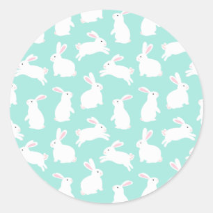 Spring White Bunnies Muster Runder Aufkleber